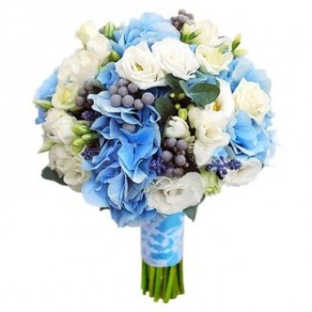  Bouquet of the bride from hydrangeas, freesias and austan